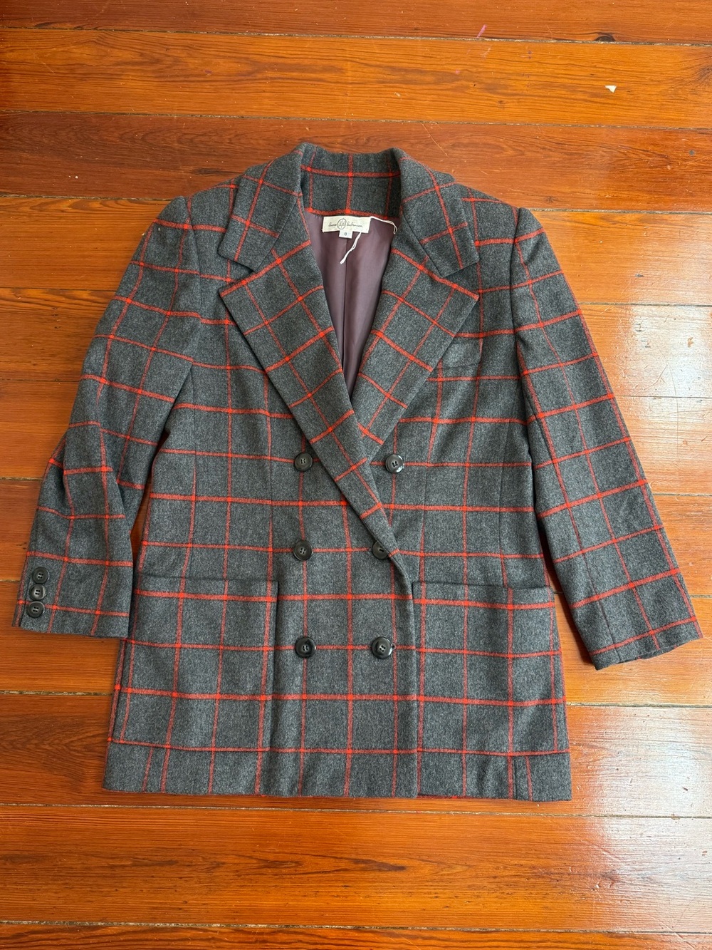 Vintage Diane Dickinson Wool Cashmere Blend Windowpane Plaid Blazer Sz 8 🧡🍄